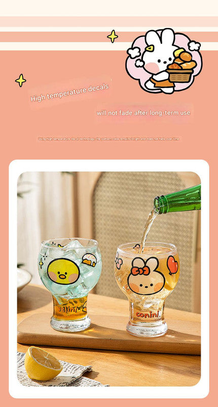 Mini Cartoon Glass Tumbler 400ml,Cute Beer and Juice Cup for Cold Drinks(Brown bear) 5