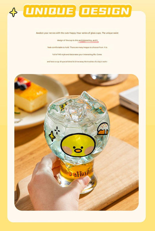 Mini Cartoon Glass Tumbler 400ml,Cute Beer and Juice Cup for Cold Drinks(White rabbit) 5