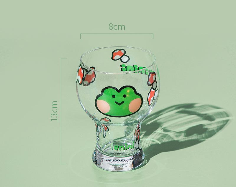 Mini Cartoon Glass Tumbler 400ml,Cute Beer and Juice Cup for Cold Drinks(Green frog)