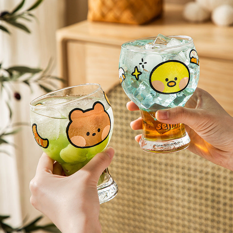 Mini Cartoon Glass Tumbler 400ml,Cute Beer and Juice Cup for Cold Drinks(Green frog) 4