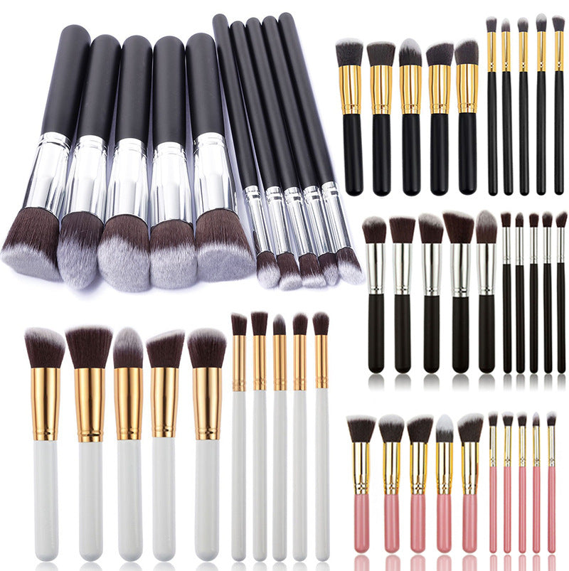10-Piece Black and Gold Makeup Brush Set - Large and Small Brushes for Professional Beauty Application 4