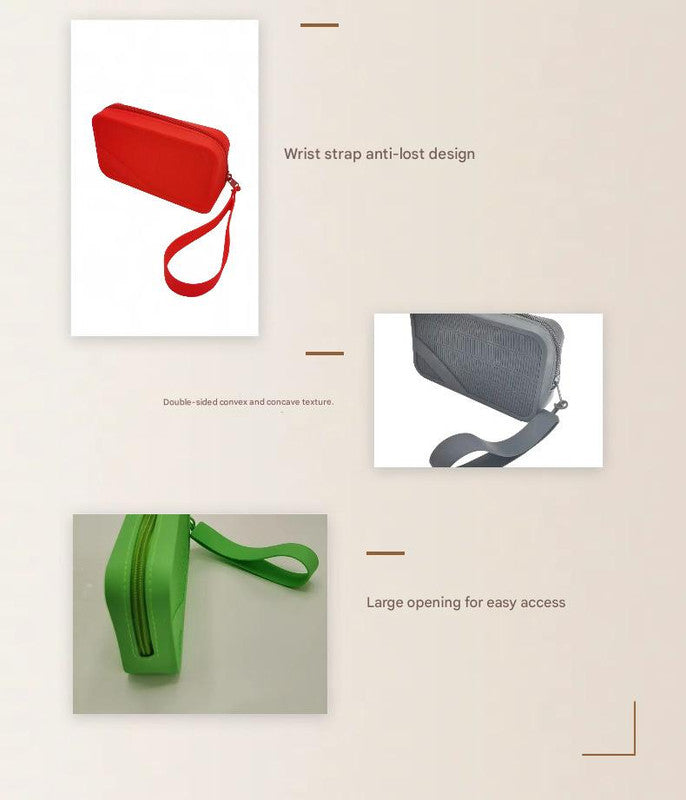 Red Silicone Zipper Storage Pouch - Stylish Multi-Purpose Organizer with Wrist Strap 6
