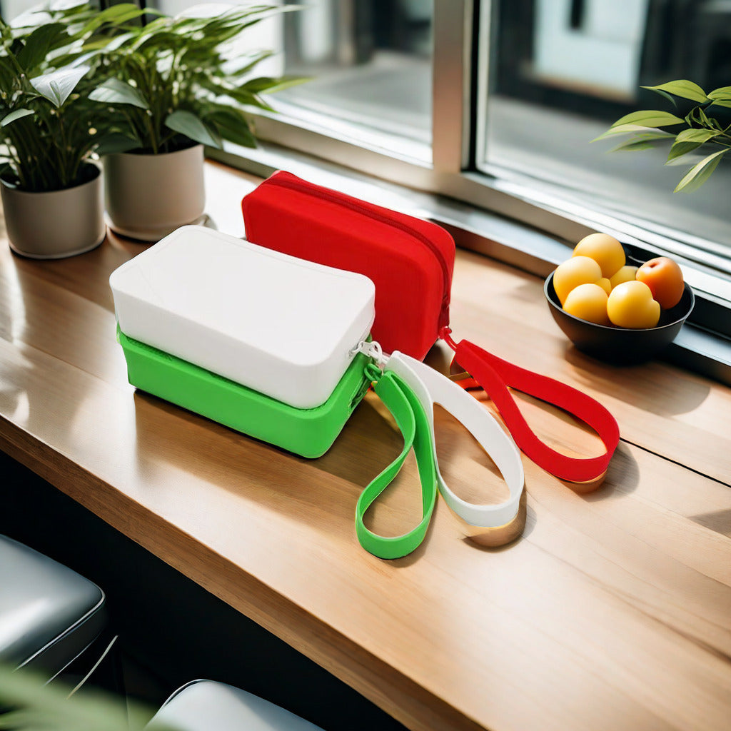 White Silicone Zipper Storage Pouch - Stylish Multi-Purpose Organizer with Wrist Strap 4