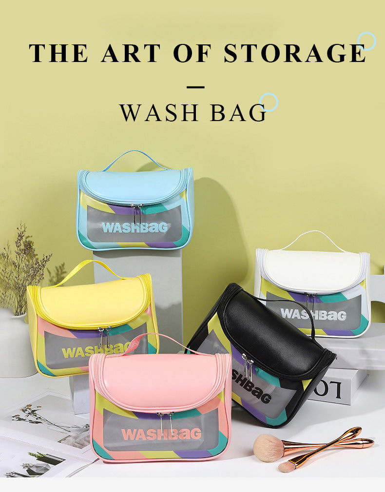 PVC Transparent Cosmetic Bag,Waterproof Portable Travel Organizer with Handle(Black) 4