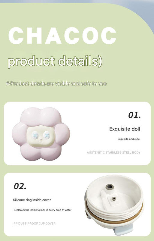 304 Stainless Steel Insulated Tumbler,Large Capacity with Handle and Cute Cloud Accessory(Blue) 5