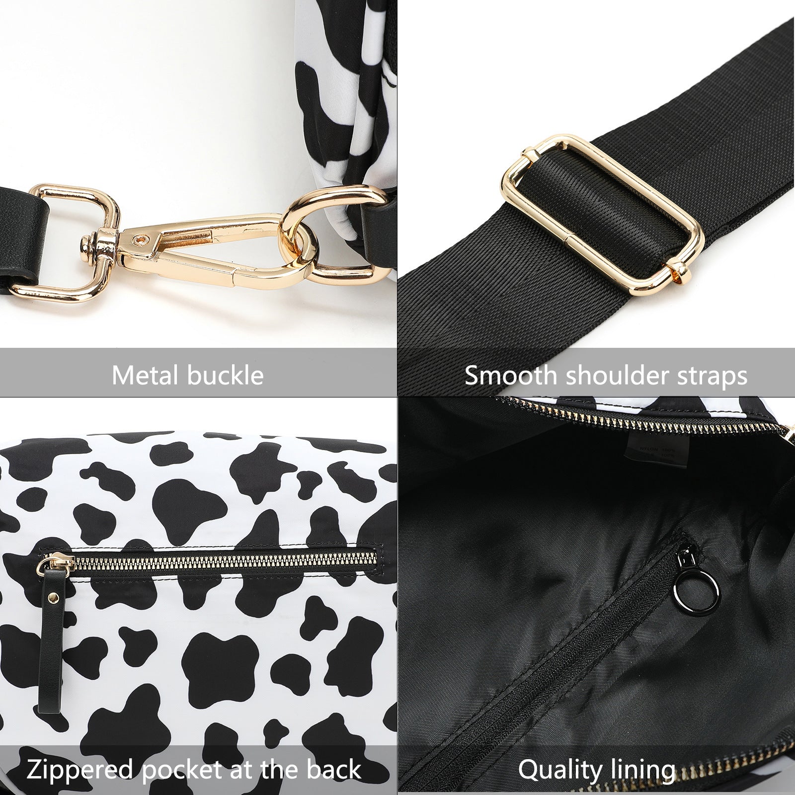 Oxford Cloth Crossbody Bag,Large Capacity Shell-Shaped Fanny Pack with Adjustable Strap(Black and white plaid) 3