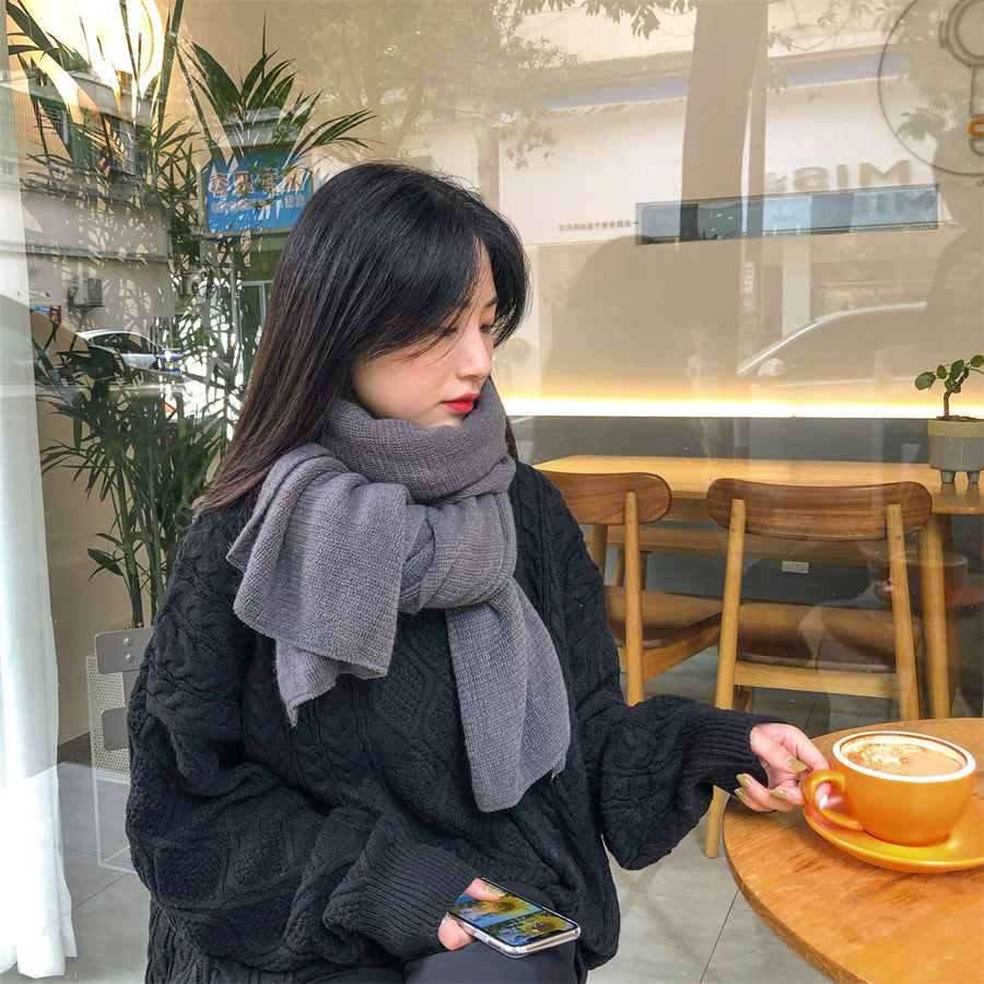Beige Imitation Cashmere Solid Scarf - Warm Winter Shawl for Men and Women 4
