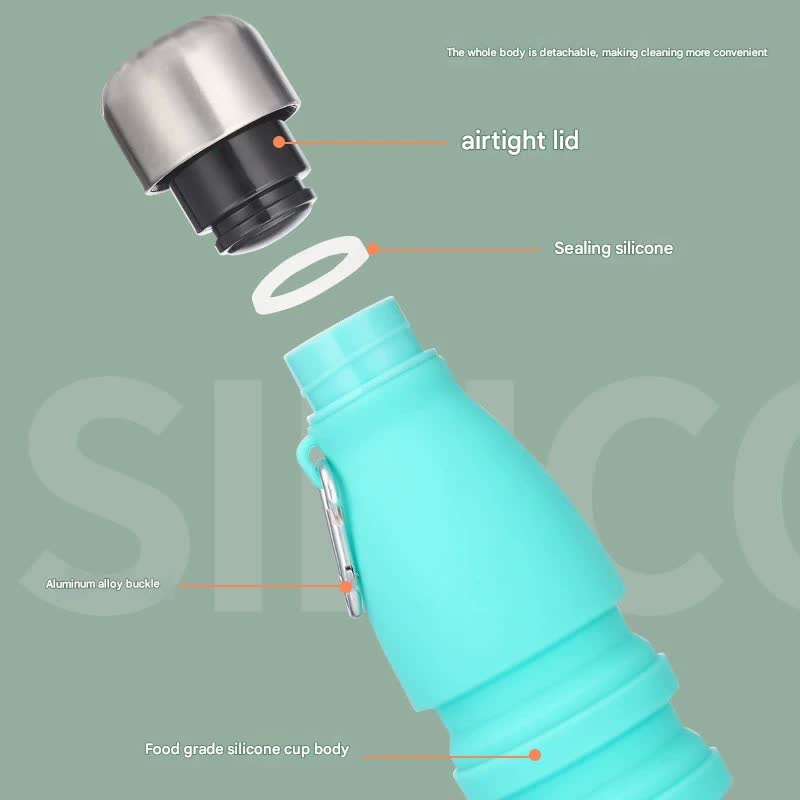 Blue Collapsible Silicone Water Bottle - Portable Sports Hydration Flask with Carabiner, 550ml/300ml 4