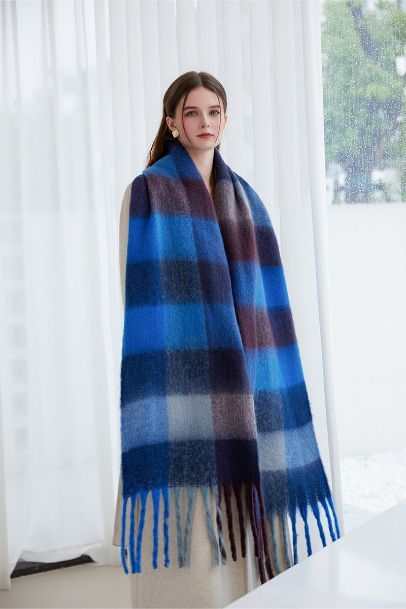 Winter Luxe Warm Oversized Scarf-Cozy Thick Plaid Wrap, European Chic Style(Yellow green plaid) 5