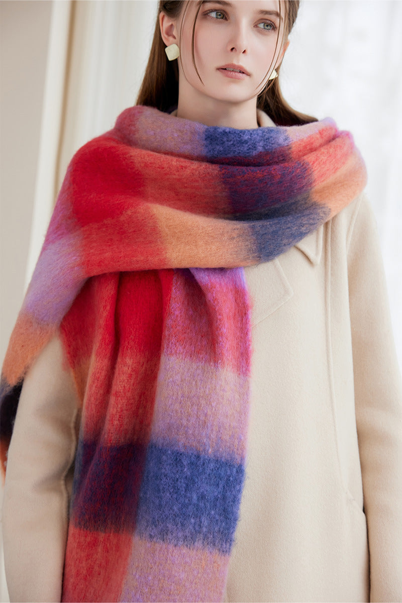 Winter Luxe Warm Oversized Scarf-Cozy Thick Plaid Wrap, European Chic Style(Orange-yellow plaid) 4