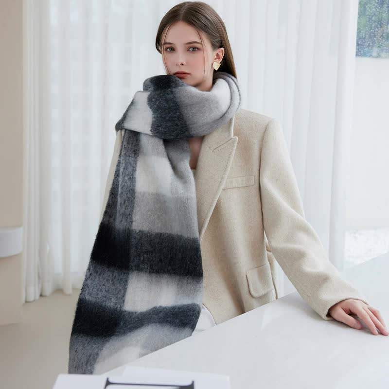 Winter Luxe Warm Oversized Scarf-Cozy Thick Plaid Wrap, European Chic Style(Dark blue plaid) 3