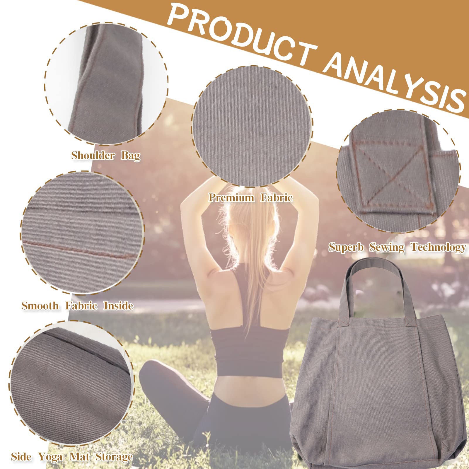Yoga Mat Tote Bag - Durable Canvas Shoulder Bag for Outdoor Workouts & Travel(Grey) 3