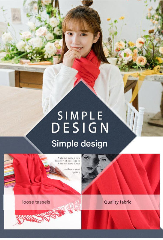 2pc Luxe Soft Imitation Cashmere Scarf - Warm Solid Tone Shawl with Elegant Fringe(Light white) 8