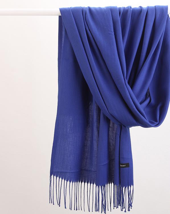 2pc Luxe Soft Imitation Cashmere Scarf - Warm Solid Tone Shawl with Elegant Fringe(Royal blue)