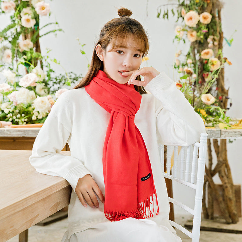 2pc Luxe Soft Imitation Cashmere Scarf - Warm Solid Tone Shawl with Elegant Fringe(Navy blue)