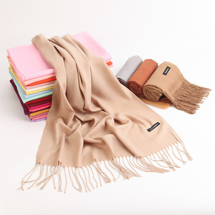 2pc Luxe Soft Imitation Cashmere Scarf - Warm Solid Tone Shawl with Elegant Fringe(Red) 4