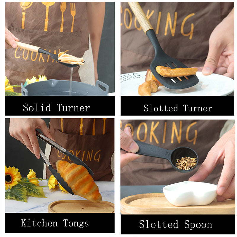 Black 12-Piece Silicone Cooking Utensil Set - Non-Stick Food-Grade Kitchen Tools with Holder 4