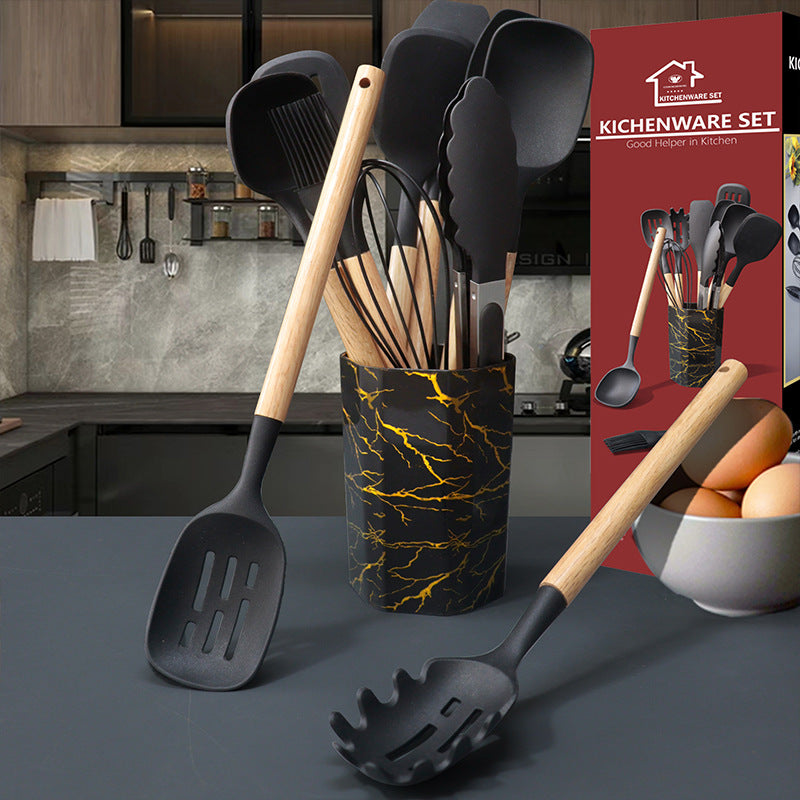 Gray 12-Piece Silicone Cooking Utensil Set - Non-Stick Food-Grade Kitchen Tools with Holder 3