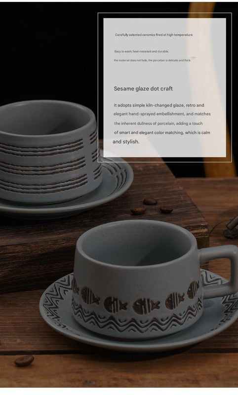 Vintage Ceramic Coffee Cup and Saucer Set - Elegant Afternoon Tea Set(Ink Black) 4