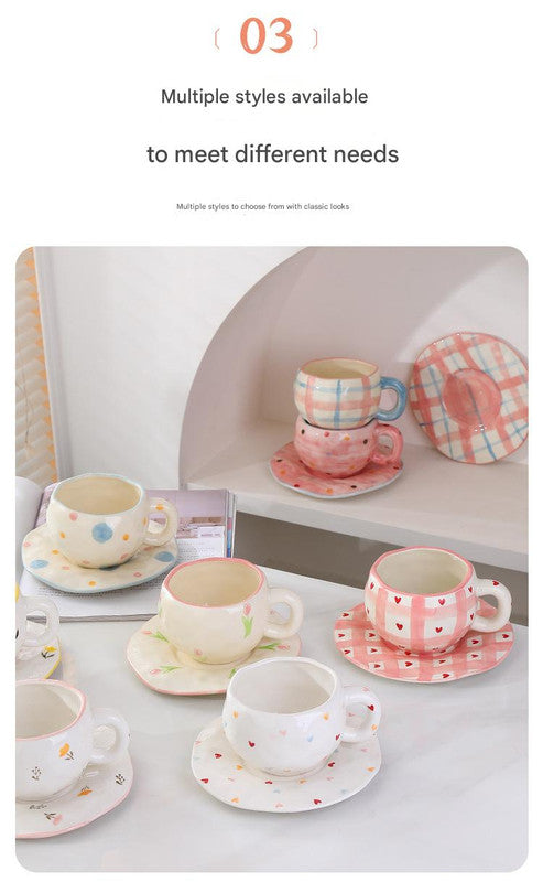 Hand-Painted Ceramic Coffee Cup and Saucer Set - Vintage Afternoon Tea(Blue five-pointed star) 4