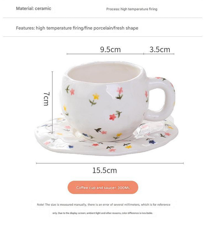 Hand-Painted Ceramic Coffee Cup and Saucer Set - Vintage Afternoon Tea(Blue five-pointed star) 6