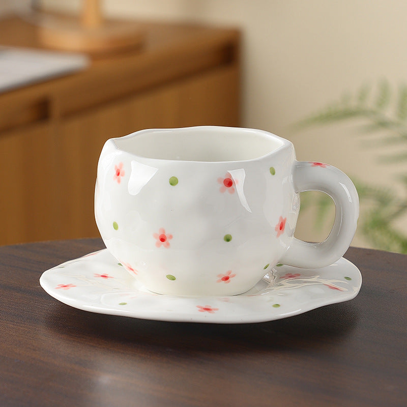 Hand-Painted Ceramic Coffee Cup and Saucer Set - Vintage Afternoon Tea(Red sunflowers)
