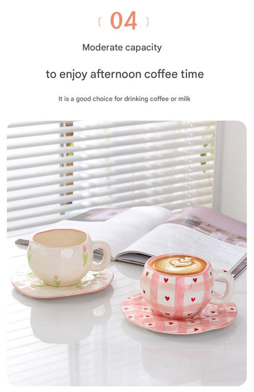 Hand-Painted Ceramic Coffee Cup and Saucer Set - Vintage Afternoon Tea(Red sunflowers) 5