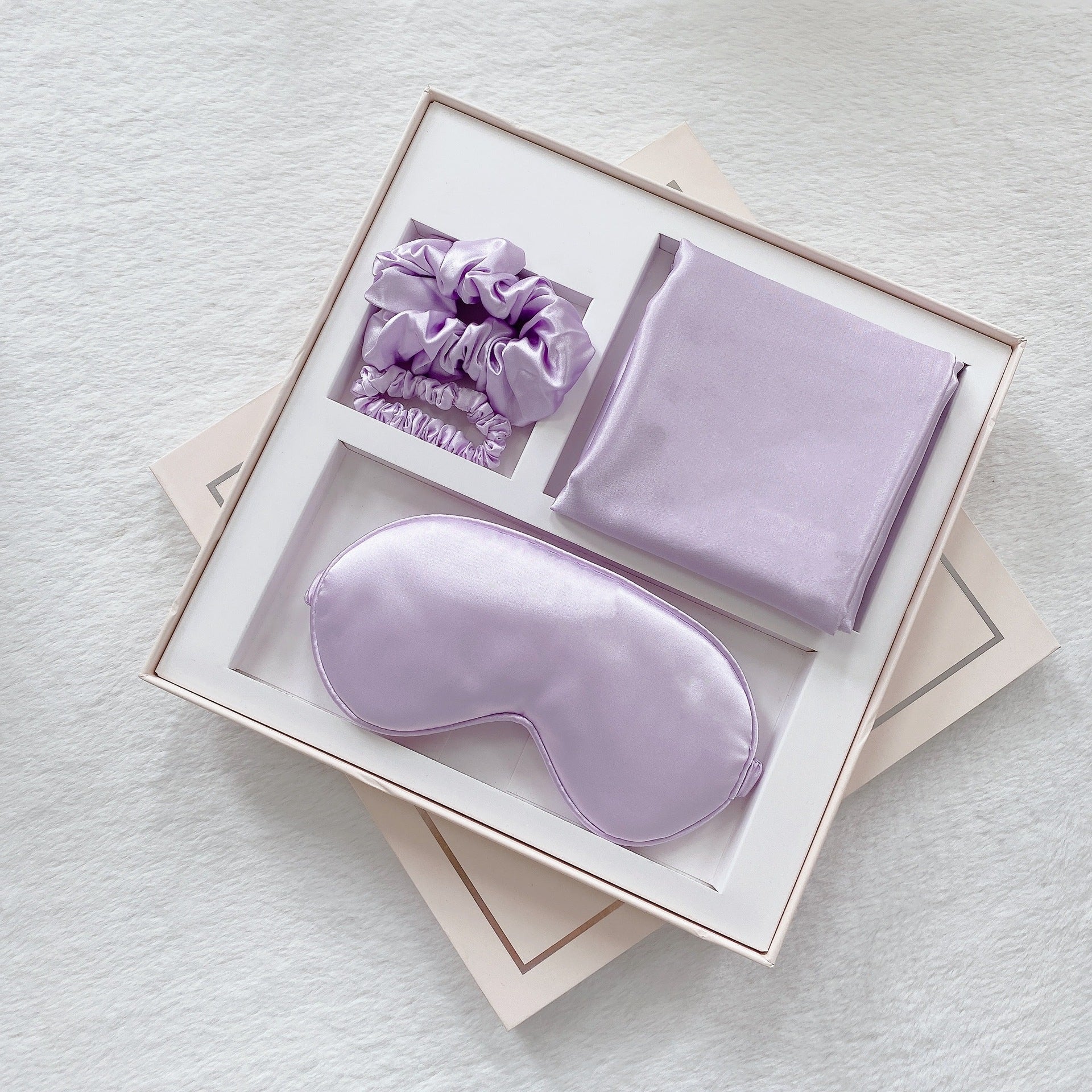 Luxury Satin Sleep Mask Gift Set,4-Piece with Pillowcase and Hair Accessories(Violet)