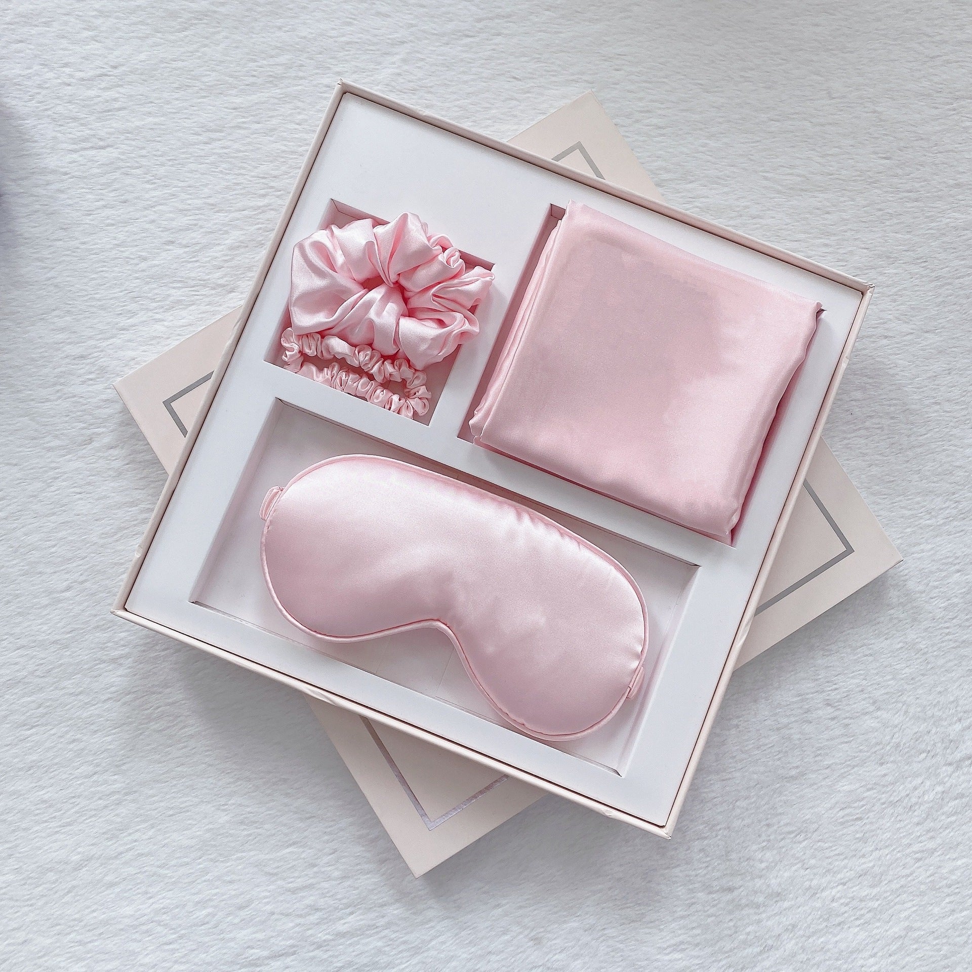 Luxury Satin Sleep Mask Gift Set,4-Piece with Pillowcase and Hair Accessories(Pink)