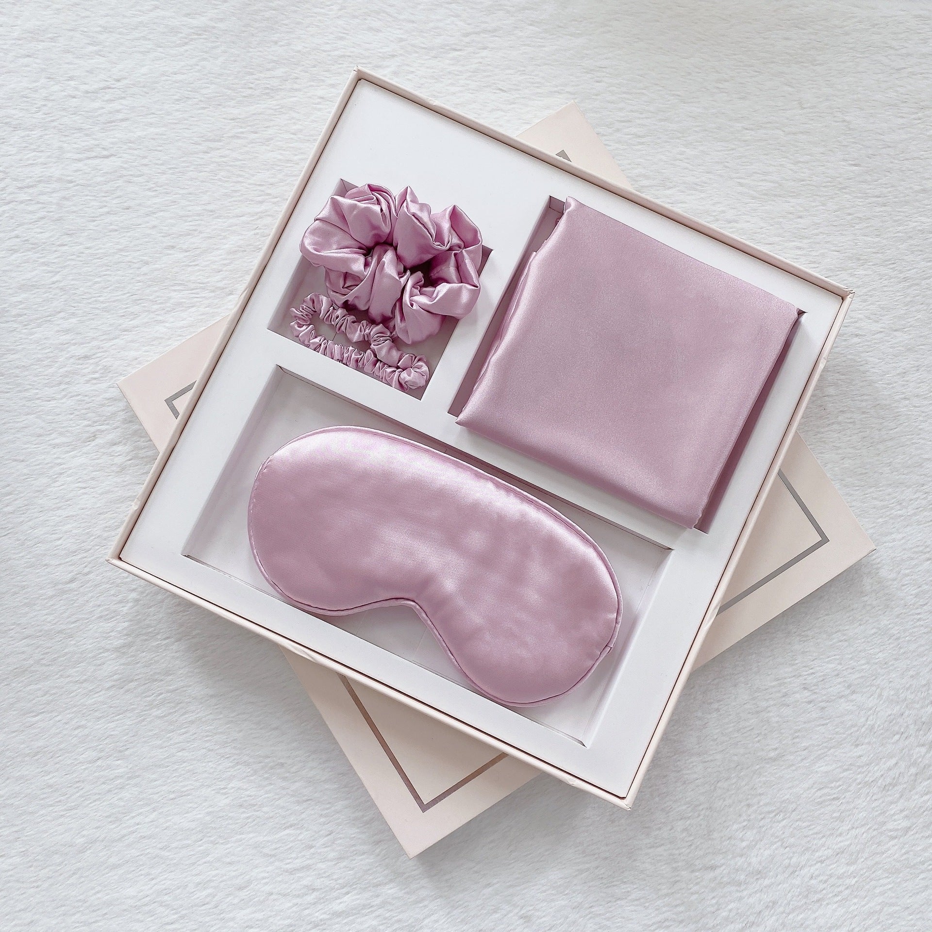 Luxury Satin Sleep Mask Gift Set,4-Piece with Pillowcase and Hair Accessories(Purple)