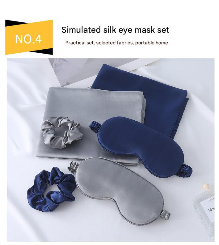 Luxury Satin Sleep Mask Gift Set,4-Piece with Pillowcase and Hair Accessories(Purple) 5