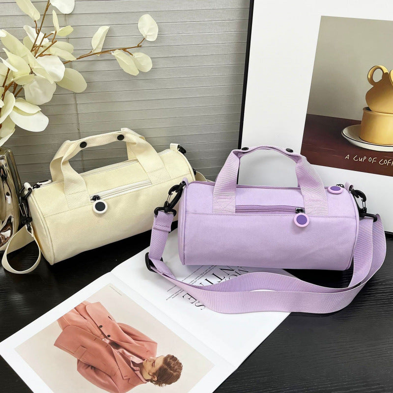 Waterproof Oxford Cylindrical Travel Bag - Large Capacity Handbag with Shoulder Strap(Light Purple) 5