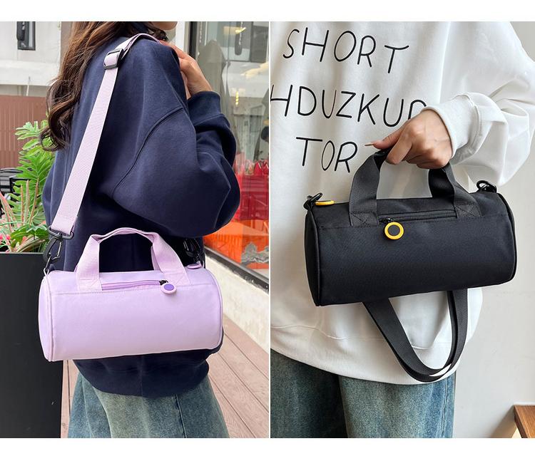 Waterproof Oxford Cylindrical Travel Bag - Large Capacity Handbag with Shoulder Strap(Light Purple) 7