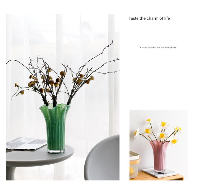 Nordic-Style Glass Vase - Elegant Fluted Flower Vase for Home Decor(Yellow) 7