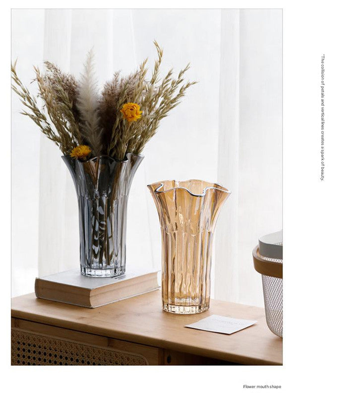 Nordic-Style Glass Vase - Elegant Fluted Flower Vase for Home Decor(White) 6