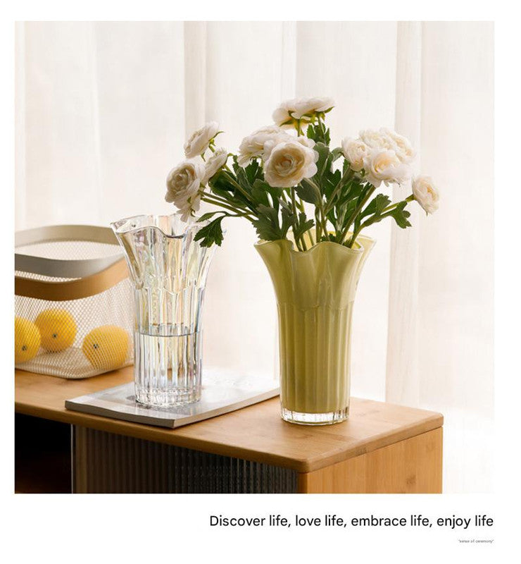 Nordic-Style Glass Vase - Elegant Fluted Flower Vase for Home Decor(Transparent) 8