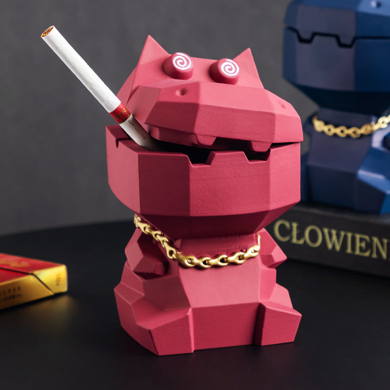 Hippo Ashtray with Lid - Stylish Geometric Decor for Home and Office(Pink) 3