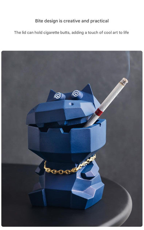 Hippo Ashtray with Lid - Stylish Geometric Decor for Home and Office(Blue) 6