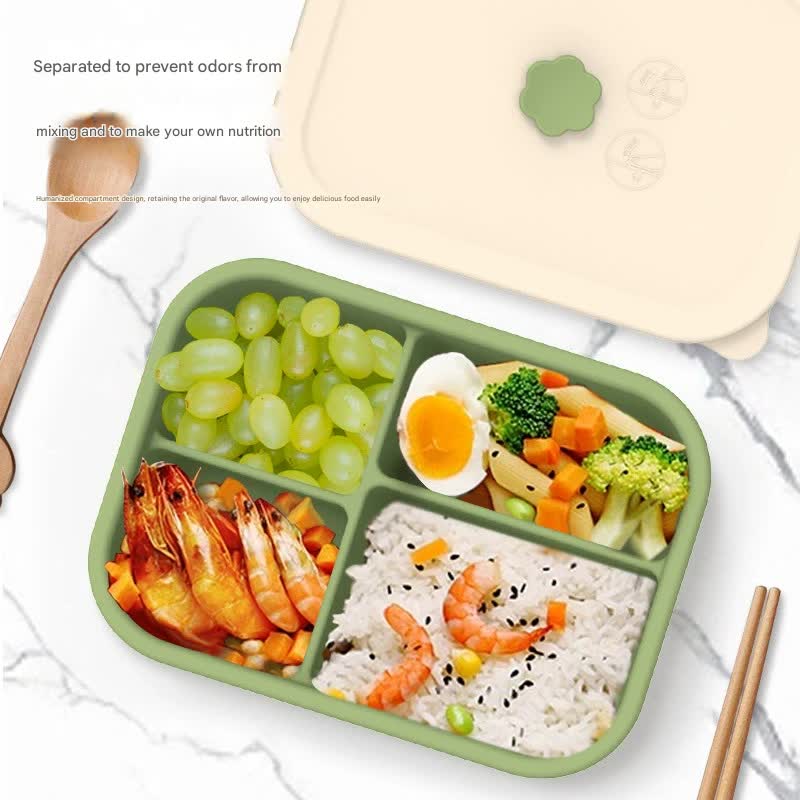 Yellow Microwave-Safe Silicone Lunch Box with 4 Compartments - Airtight Bento Box for Work and Travel 3