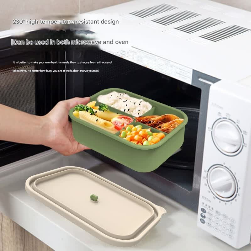 Yellow Microwave-Safe Silicone Lunch Box with 4 Compartments - Airtight Bento Box for Work and Travel 4