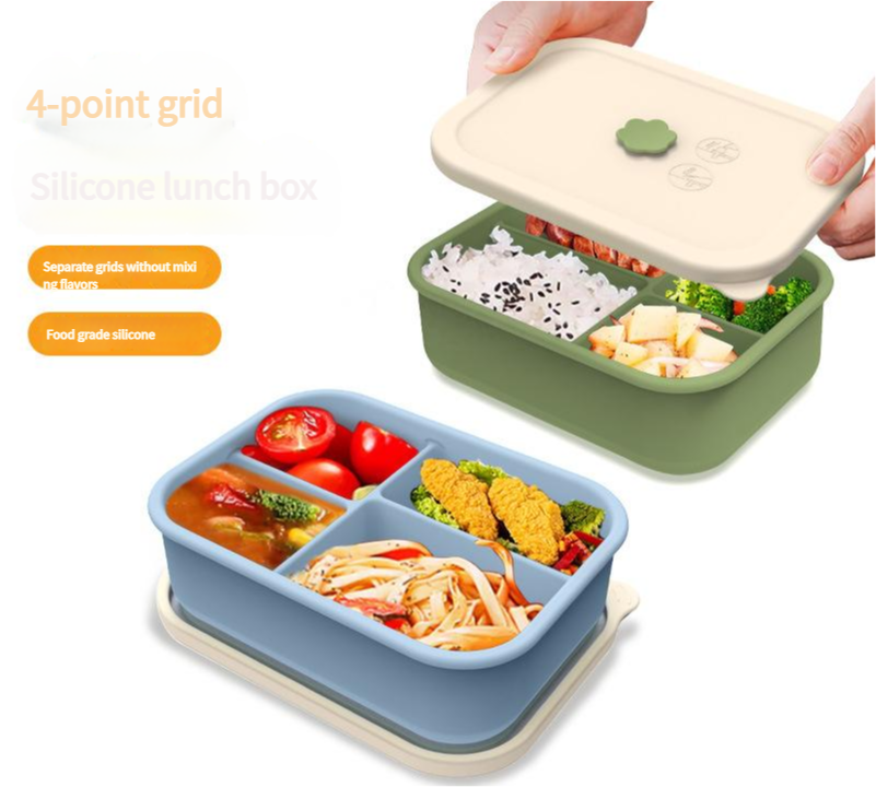 Yellow Microwave-Safe Silicone Lunch Box with 4 Compartments - Airtight Bento Box for Work and Travel 5