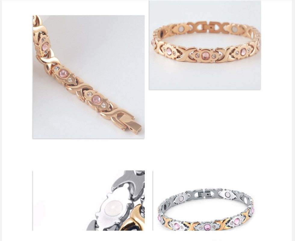 Magnetic Therapy Bracelet - Anti-Allergy Jewelry with Gemstone Design and Health Benefits(Rose Gold) 4