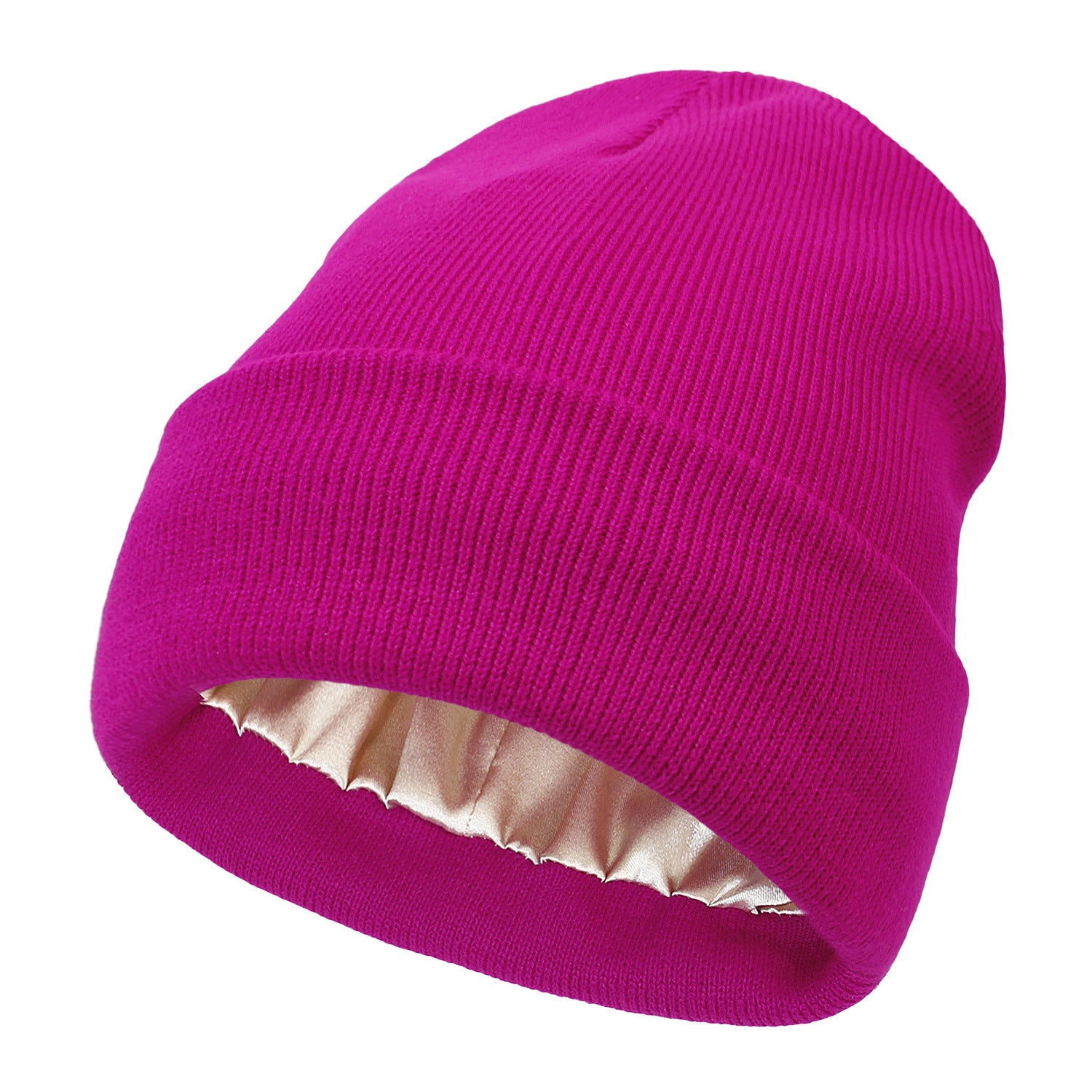 Premium Warm Beanie with Silk Satin Lining(Rose red)