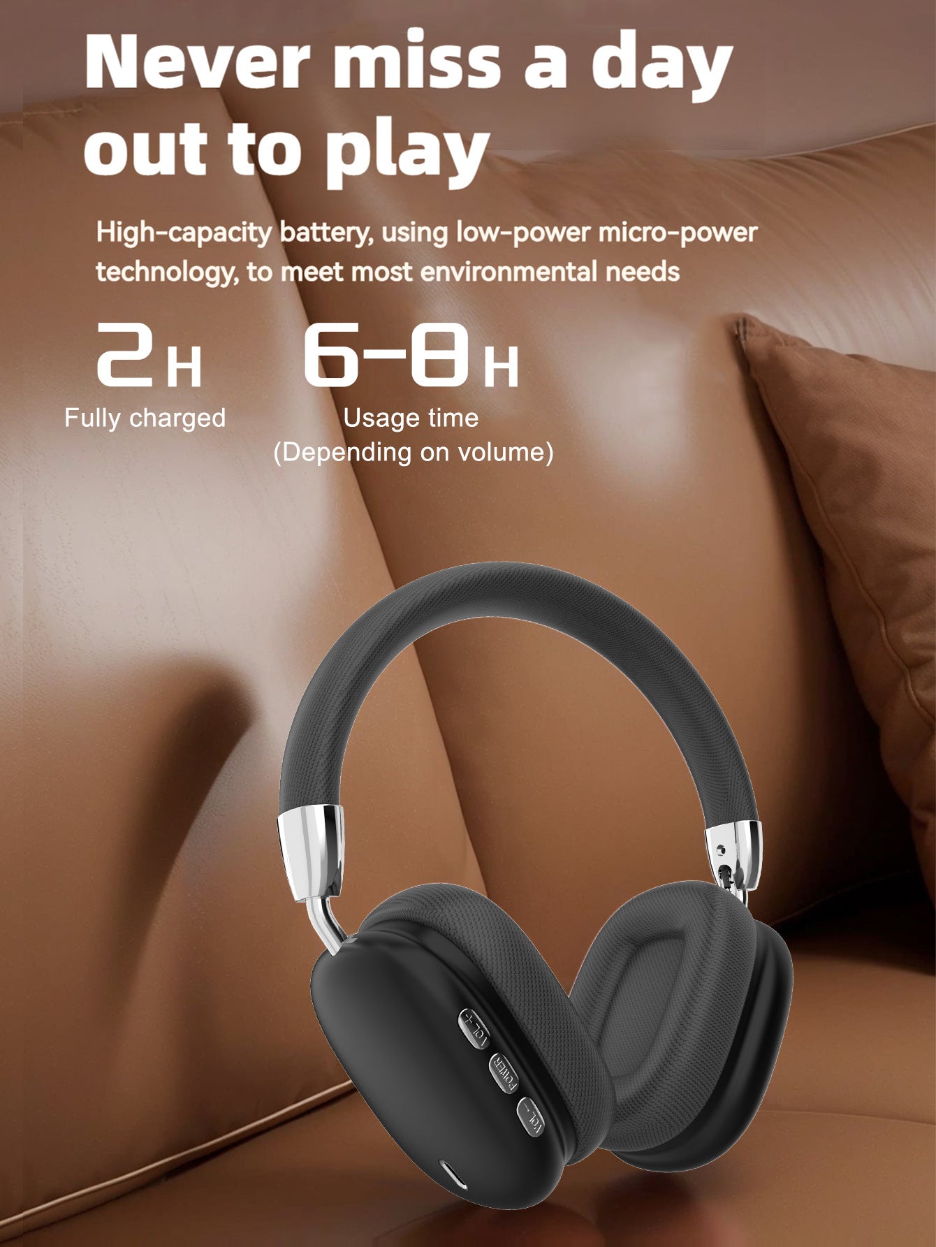 Premium Wireless Bluetooth Headphones with Stereo Hi-Fi Sound(silver) 4