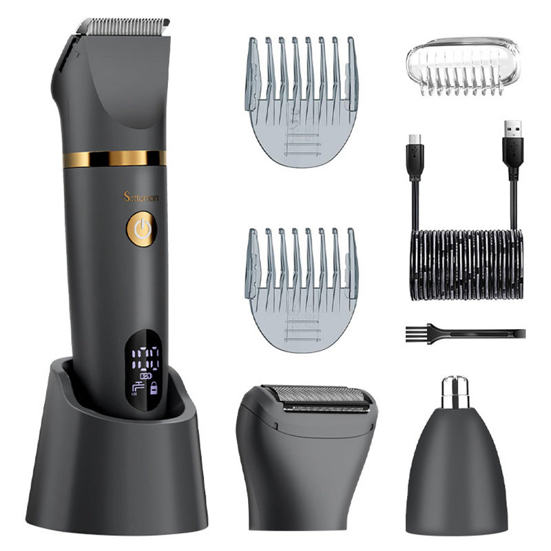 3-in-1 Men's Electric Body Groomer & Hair Clipper Kit - Waterproof, USB-C Rechargeable with Charging Dock(Upgraded gray)