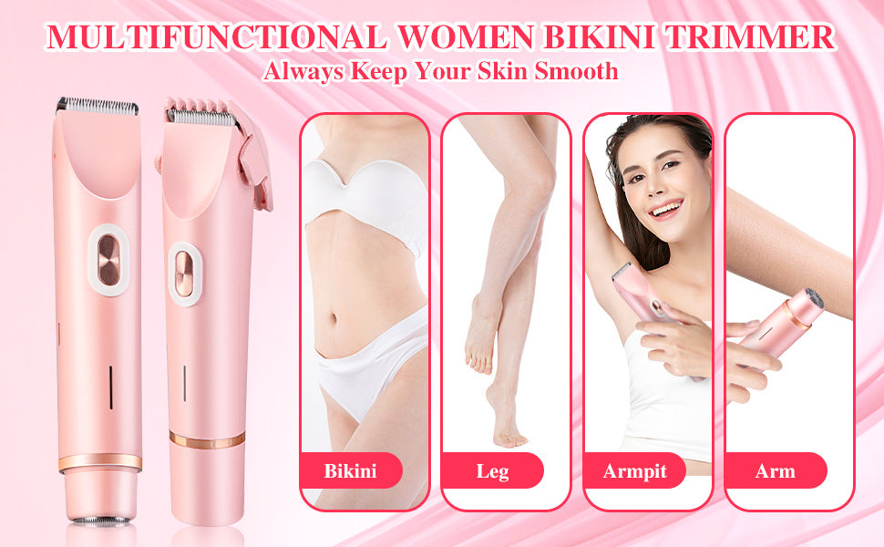 2-in-1 Ladies Electric Shaver & Trimmer - IPX7 Waterproof, USB-C Rechargeable, Dual Head Design(pink) 4