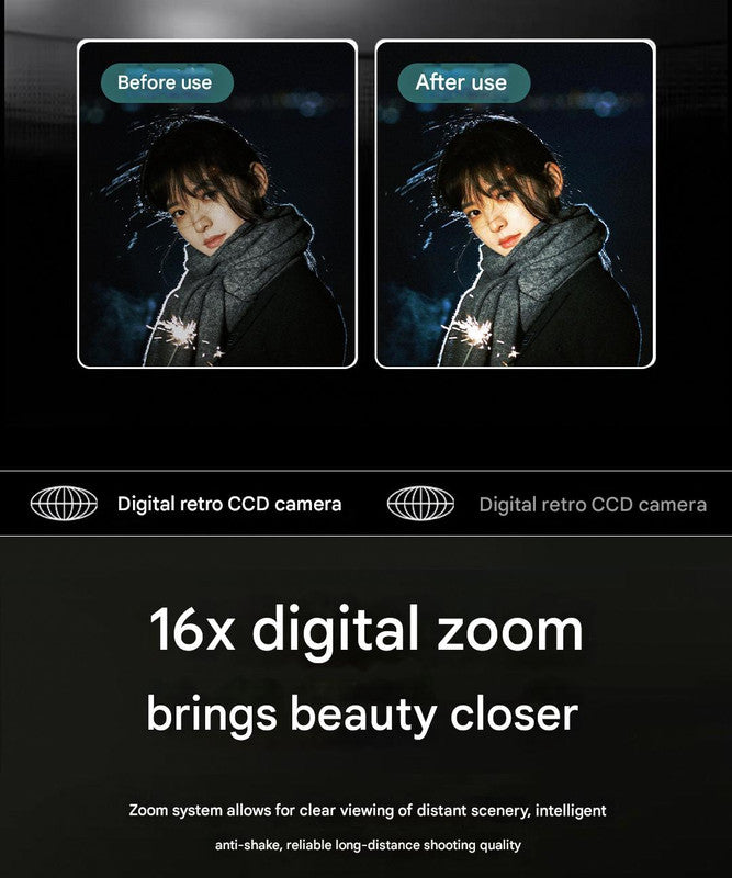 Compact 4K Digital Camera - 50MP, 16x Zoom, 2.4-inch IPS Screen, WiFi & Fill Light - Retro CCD Style(black) 5