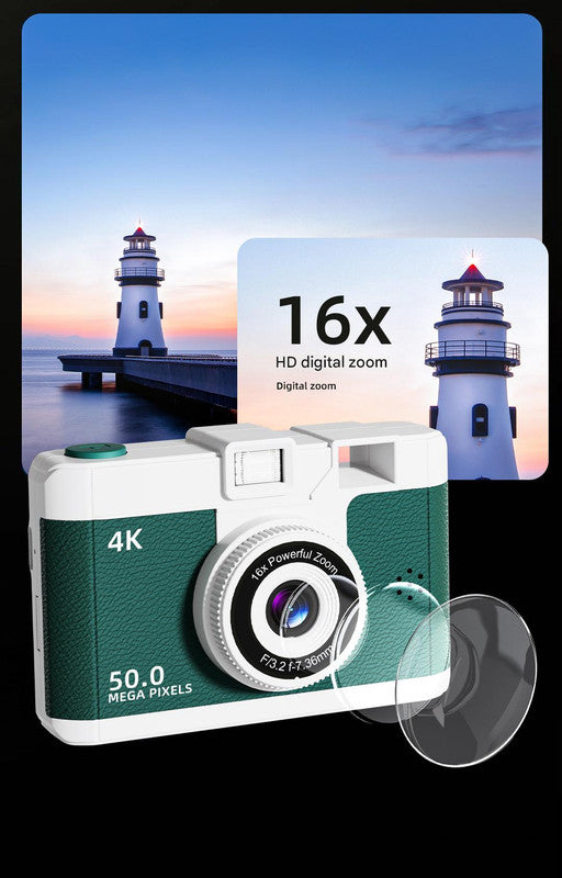 Compact 4K Digital Camera - 50MP, 16x Zoom, 2.4-inch IPS Screen, WiFi & Fill Light - Retro CCD Style(Green) 6