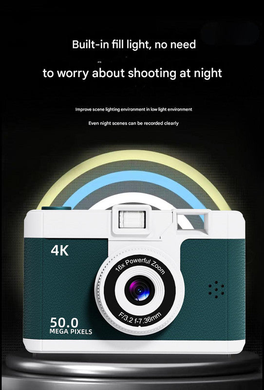 Compact 4K Digital Camera - 50MP, 16x Zoom, 2.4-inch IPS Screen, WiFi & Fill Light - Retro CCD Style(Brown) 3