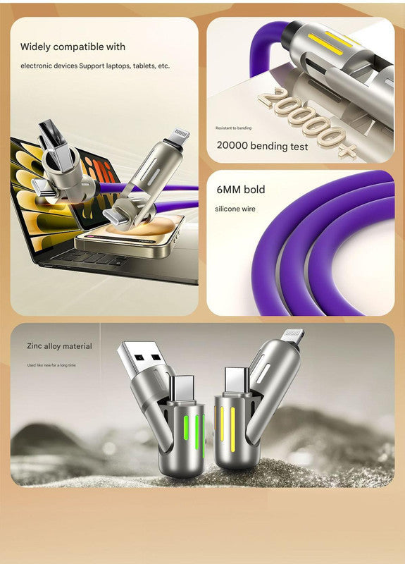 Universal PD Fast Charging Cable with LED Indicator - Zinc Alloy, Durable 1.5m Silicone Cord - Multiple Connector Options(purple) 4
